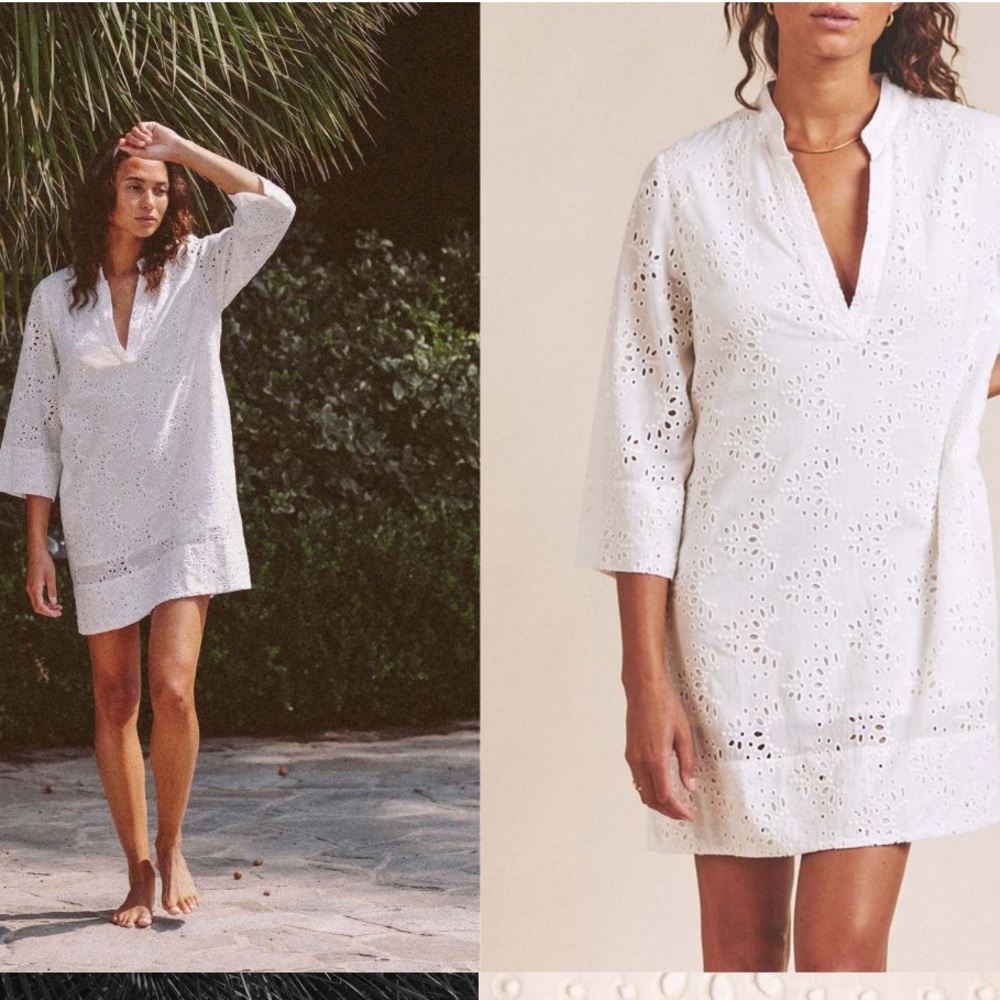 Trovato Birds of Paradis Lucca Shift Dress In White Eyelet Size XS